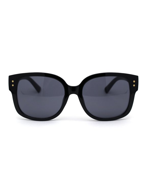 Womens Rectangular Chic Butterfly Designer Fashion Mod Sunglasses All Black