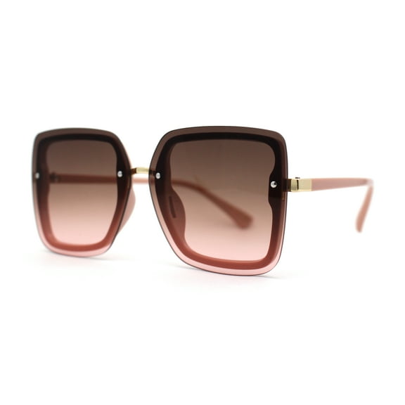 Womens Rectangular Rimless Oversize Butterfly Chic Designer Sunglasses Pink Gold Brown Pink