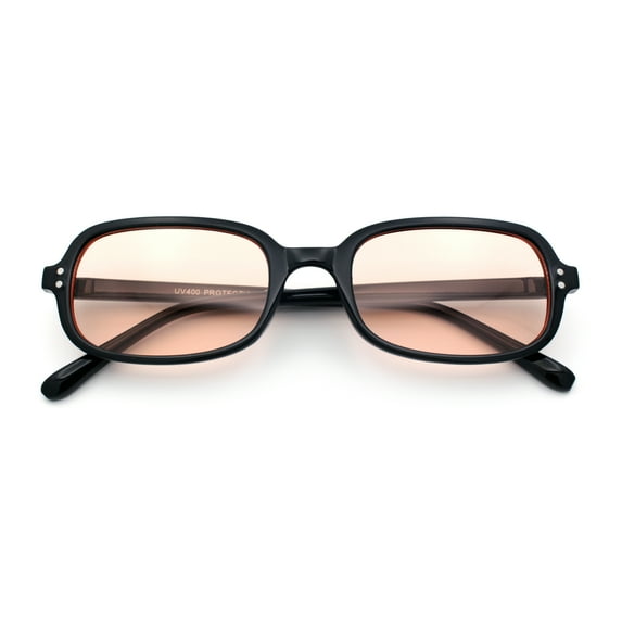 Womens Rectangular Snug Dad Fashion Thin Plastic Sunglasses Black - Beige