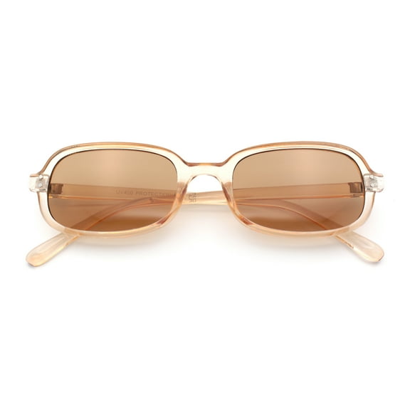 Womens Rectangular Snug Dad Fashion Thin Plastic Sunglasses Peach - Brown