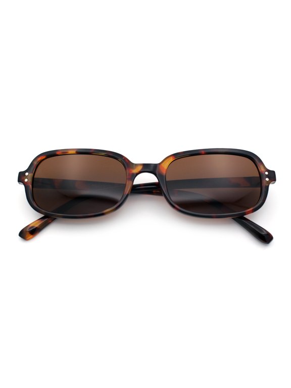 Womens Rectangular Snug Dad Fashion Thin Plastic Sunglasses Tortoise - Brown