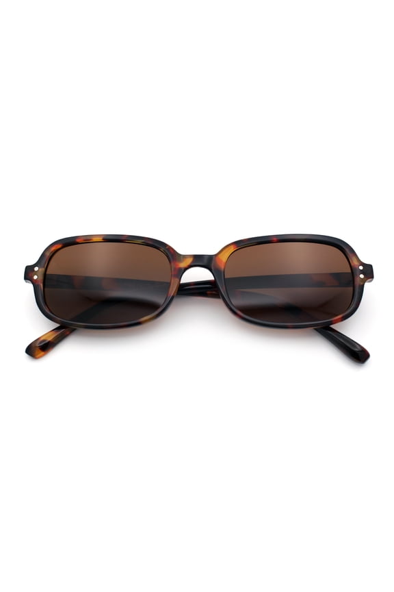 Womens Rectangular Snug Dad Fashion Thin Plastic Sunglasses Tortoise - Brown