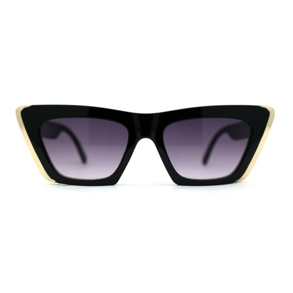Womens Rectangular Thick Rim Gothic Cat Eye Plastic Sunglasses Black Smoke