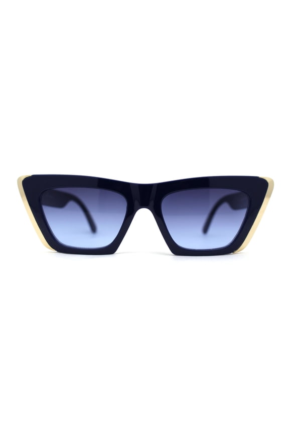 Womens Rectangular Thick Rim Gothic Cat Eye Plastic Sunglasses Navy
