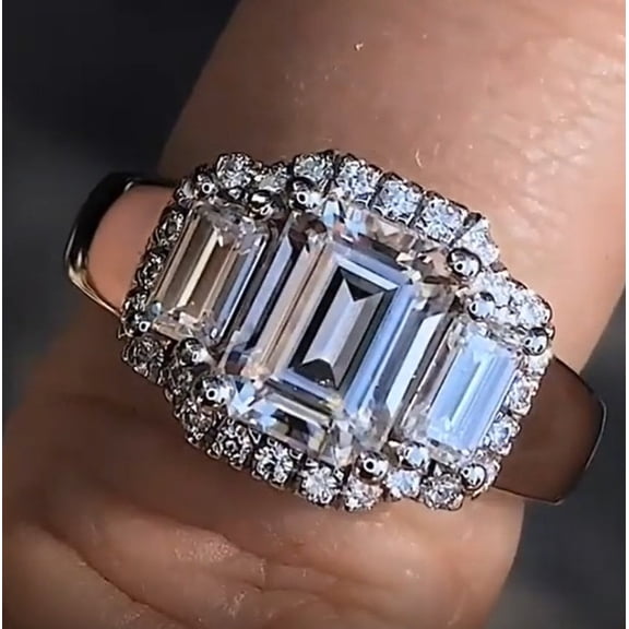 Womens Rectangular Zircon Ring European American Style Fashion Jewelry Brass Steel Statement Ring Hypoallergenic