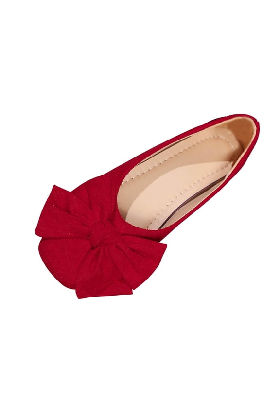 Womens Red Ballet Flats - Slip On Comfortable Flat Shoes with Bow Detail, Velvet-Like Round Toe Flats for Women, Casual & Everyday Wear,Size 42