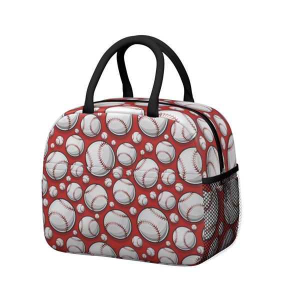 Womens Red Baseballs Pattern Lunch Box for Work,Insulated Lunch Bag for Women,Loncheras Para Mujer,Leakproof Adult Lunch Bag for Work,Beach,Travel,Picnic,Camping