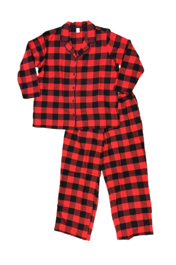 Womens Red & Black Buffalo Plaid Flannel Pajamas Sleep Set 3X