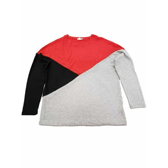 Womens Red Black Grey Colorblock Long Sleeve Lightweight Sweater Shirt Top 2X