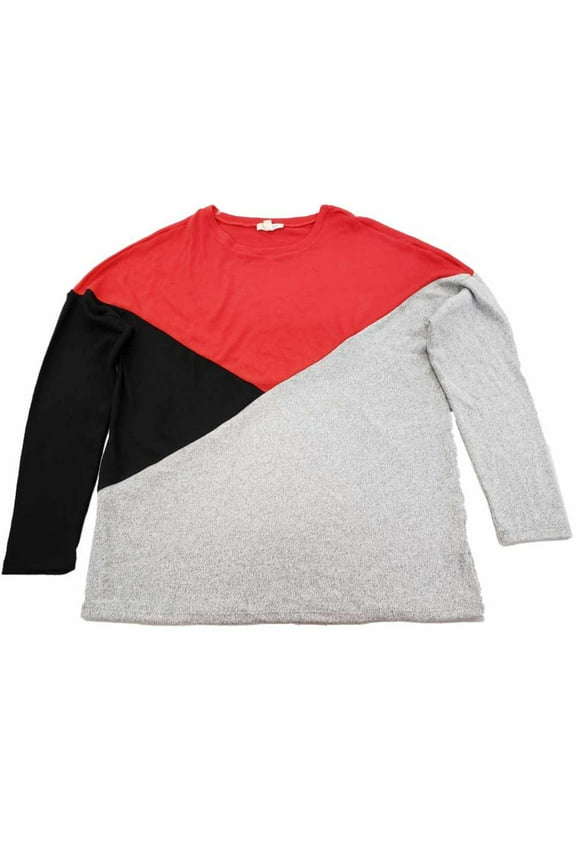 Womens Red Black Grey Colorblock Long Sleeve Lightweight Sweater Shirt Top M
