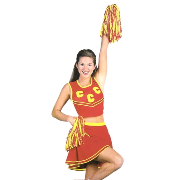 Womens Red Cheerleader Cheer Costume Shirt Top Pom Poms & Letters Large (8-14)