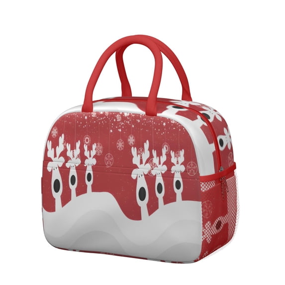 Womens Red Christmas Reindeer Pattern Lunch Box for Work,Insulated Lunch Bag for Women,Loncheras Para Mujer,Leakproof Adult Lunch Bag for Work,Beach,Travel,Picnic,Camping