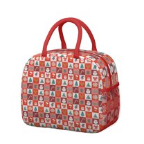 Womens Red Christmas Santa, Tree and Snowflake Pattern Lunch Box for Work,Insulated Lunch Bag for Women,Loncheras Para Mujer,Leakproof Adult Lunch Bag for Work,Beach,Travel,Picnic,Camping