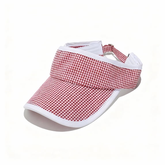 VONCOS Womens Red Cotton Gingham Sun Visor Adjustable Breathable Classic Outdoor Sport Hat for Golf Tennis Running Beach Casual Preppy Style,Size M
