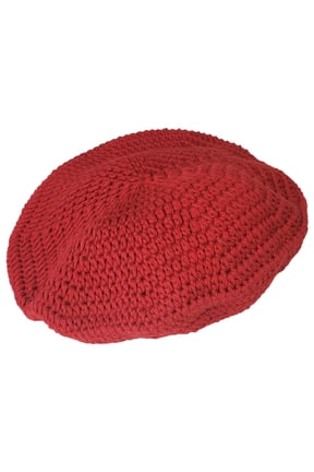 Womens Red Crochet Beret Hat