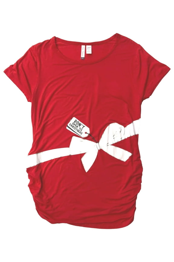 Womens Red Dont Open Til Christmas Maternity Holiday Tee Shirt T-Shirt S 4-6