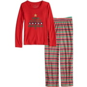JAMMIES FOR YOUR FAMILIES Womens Red Family Loves Christmas Tree Fleece Pajamas Holiday Sleep Set