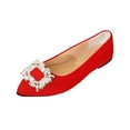 thumbnail image 1 of Womens Red Flats Pointed Toe Comfortable Work Shoes, Slip On Rhinestone Ballet Flat for Women,Size 5.5, 1 of 6