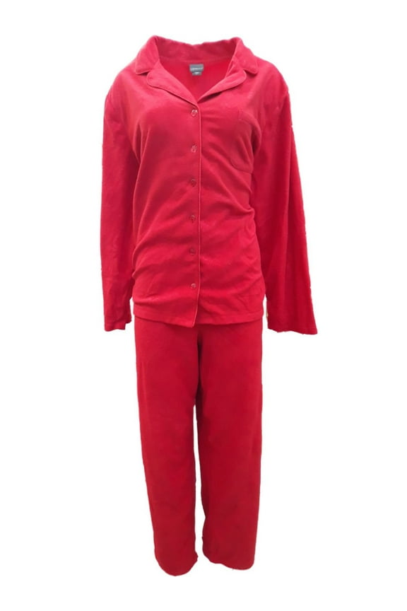 Womens Red Fleece Nordic Tribal Snowflake Embossed Pajamas Sleep Set 2X