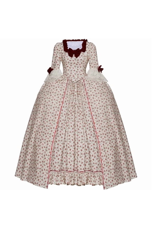 Womens Red Floral Rococo Ball Gown Queen Marie Antoinette Inspired Victorian Style Long Dress