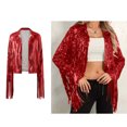 thumbnail image 1 of Womens Red Fringe Jacket Long Sleeve Fringe Coats Sequins Outfits for Women, 1 of 4