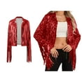 thumbnail image 1 of Womens Red Fringe Jacket Long Sleeve Fringed Jackets Sparkly Womens Top, 1 of 4