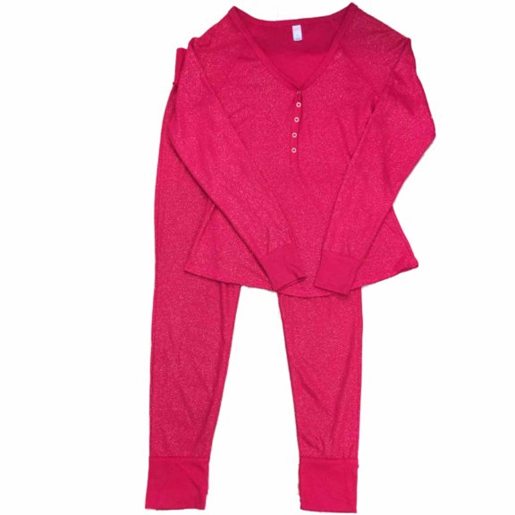 Womens Red & Gold Flecked Pajamas Glitter Thermal Sleep Set Large