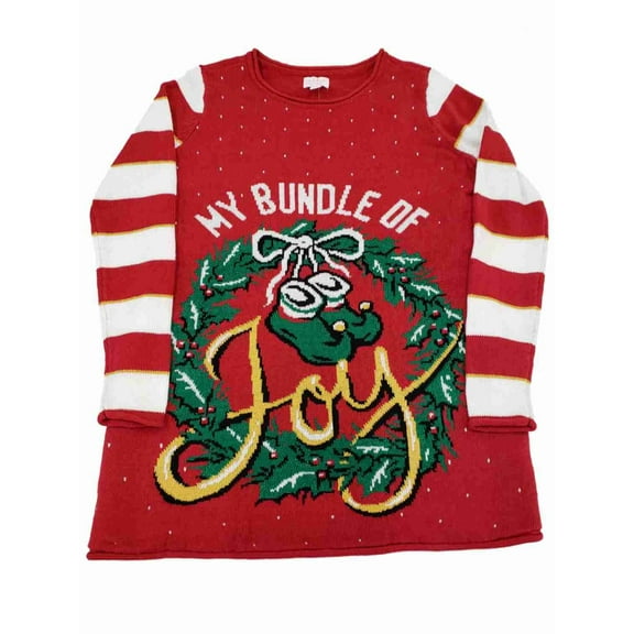 Womens Red Green My Bundle of Joy Sparkle Long Sleeve Maternity Knit Sweater S