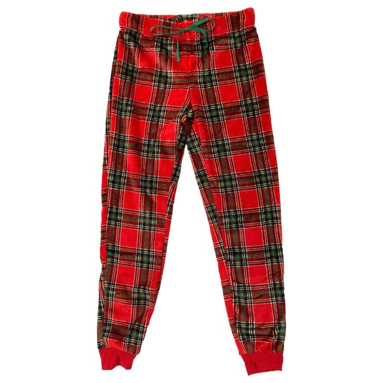 Womens Red & Green Xmas Plaid Fleece Joggers Sleep Pants Pajama Bottoms  Small