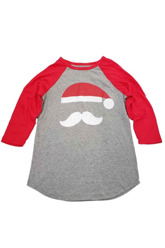 Womens Red Grey Santa Claus Hat Mustache Christmas Xmas Holiday Tee T-Shirt XL