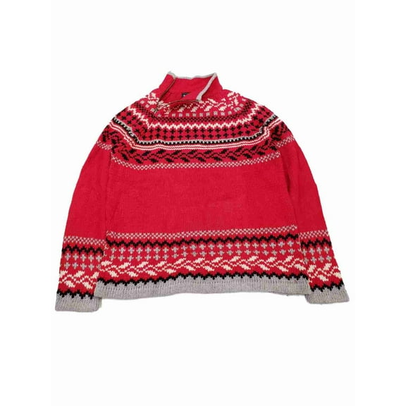 Womens Red Grey White Black Knit Zipper Warm Winter Sweater S