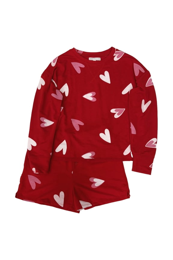 Womens Red Heart Pajamas Shorts & Top Sleep Set Small