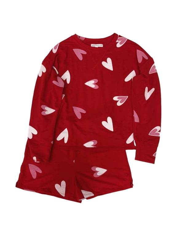 Womens Red Heart Pajamas Shorts & Top Sleep Set Small