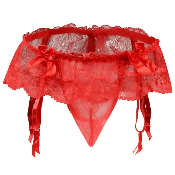 VONCOS Womens Red Lace Panties One Size - Romantic Underwear with Bow, Comfortable Stretch Everyday & Special Occasion,Size Free Size