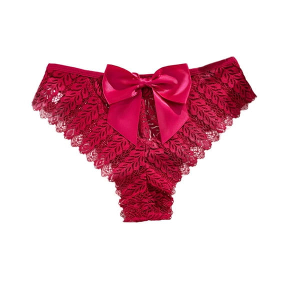 Womens Red Lace Thong Panties with Satin Bow - Sexy Low Rise Underwear, Comfortable & Stretchy for Date Night & Everyday Wear,Size XL