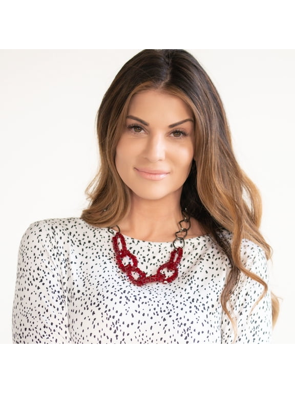 Womens Red Linked Chain Collar Necklace by Howard's