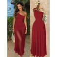 thumbnail image 1 of Womens Red One Shoulder Maxi Dress With Metal Buckle Detail And Mesh Hem, 1 of 8