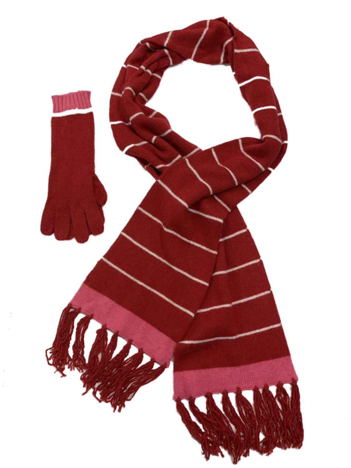 Womens Red & Pink Stripe 2PC Set Scarf & Gloves - Walmart.com