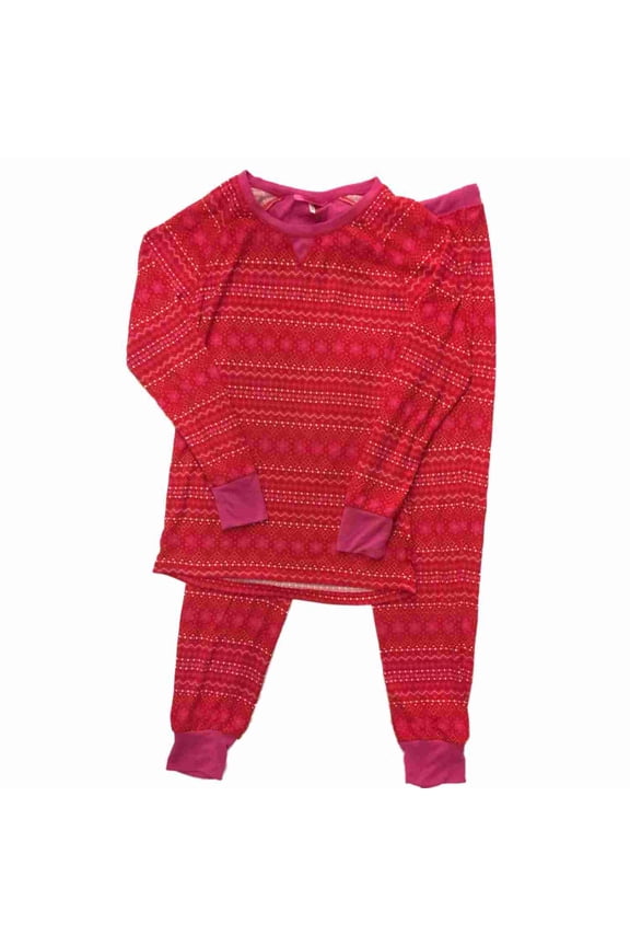 Womens Red Pink & White Aztec Print Snowflake Pajamas Thermal Sleep Set Large