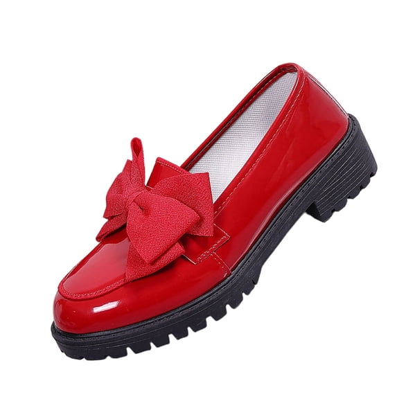 Womens Red Platform Loafers, Chunky Bow Detail Slip On Shoes for Women, Comfortable Casual Walking Shoes,Size 9.5
