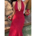 thumbnail image 1 of Womens Red Polka Dot Halter Neck Backless Maxi Dress Deep V-Neck Bodycon, 1 of 4