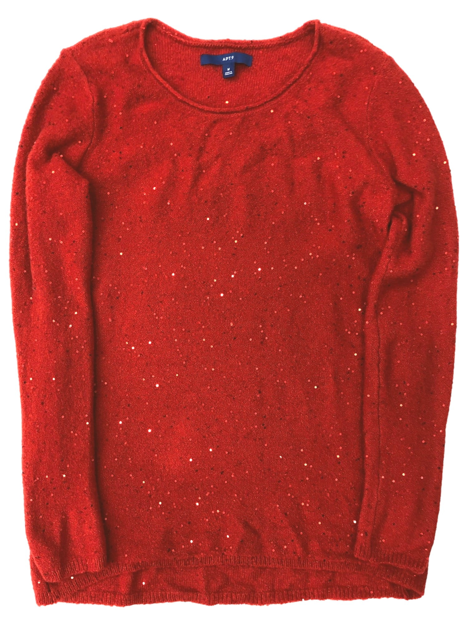 Womens Red Sequin Convertible Crew & Cowl Neck Christmas Holiday Sweater  Small