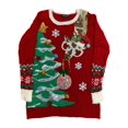 thumbnail image 1 of Womens Red Sequin Embellished Pom Giraffe Christmas Holiday Sweater Small, 1 of 1