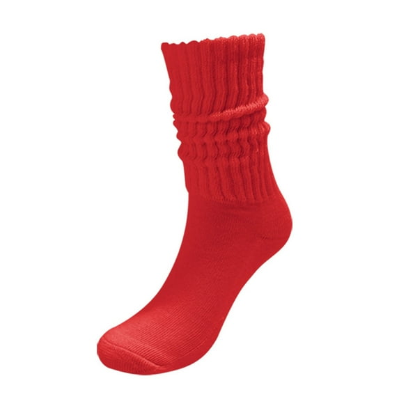 Womens Red Slouch Socks, 3 Pairs - Slouchy Cotton Crew Socks, Breathable Casual Lounge Socks for Women, One Size Fits Most,Size Free Size