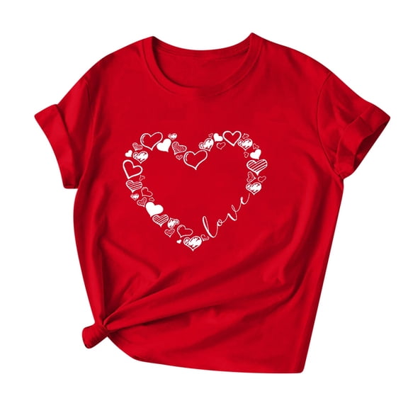 Womens Red Tops Tees Love Heart Valentines Day Tshirt Short Sleeve Summer Casual Cute Graphic Tees, 3XL