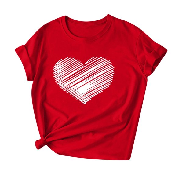 Womens Red Tops Tees Love Heart Valentines Day Tshirt Short Sleeve Summer Casual Cute Graphic Tees, M