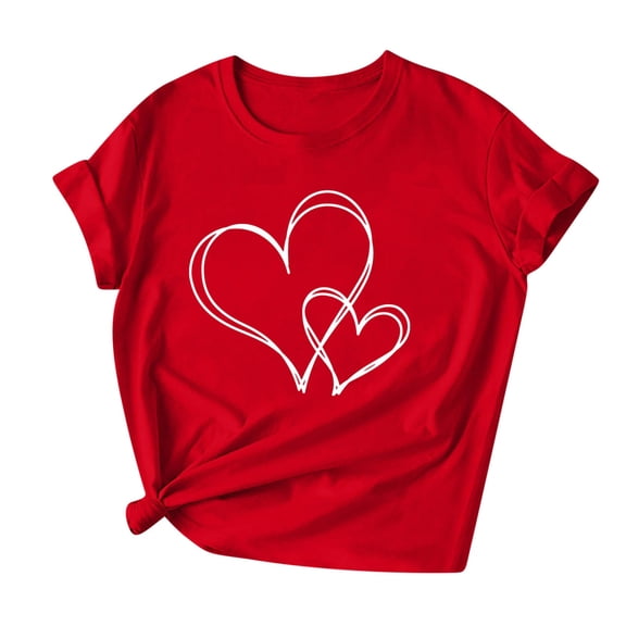 Womens Red Tops Tees Love Heart Valentines Day Tshirt Short Sleeve Summer Casual Cute Graphic Tees, S
