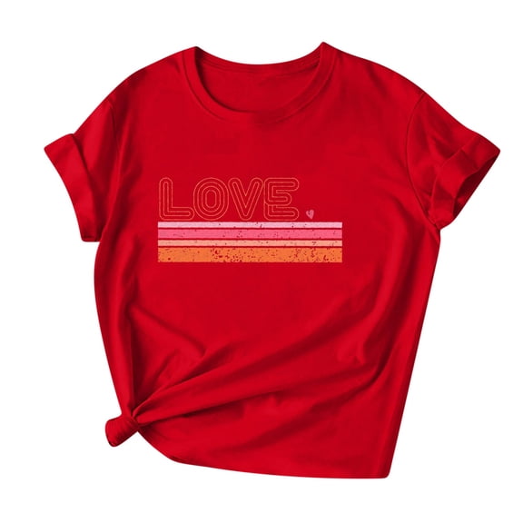 Womens Red Tops Tees Love Heart Valentines Day Tshirt Short Sleeve Summer Casual Cute Graphic Tees, S