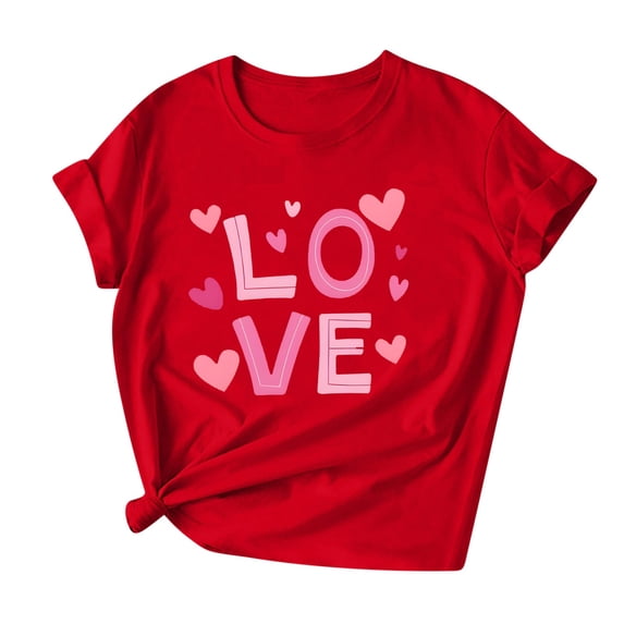 Womens Red Tops Tees Love Heart Valentines Day Tshirt Short Sleeve Summer Casual Cute Graphic Tees, XL