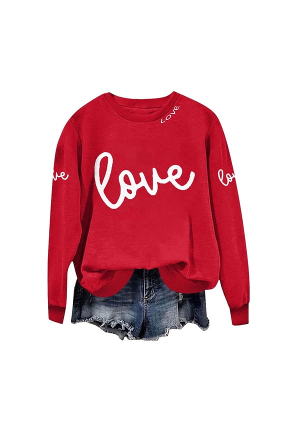 Womens Red Valentine Shirts, Daily Wear Heart Printed Shirt Valentine EKG Heart Print Long Sleeve Shirt EKG Heart Print Tunic Top for Valentine's Fall Outfits, Red 3XL